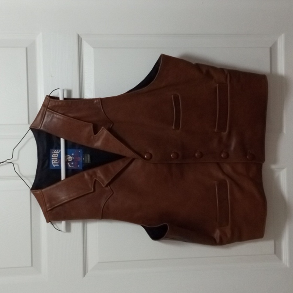 Tribe America Leather Vest Mens Brown Hand Made in USA